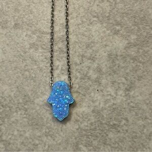 Blue Opal Hamsa Pendant Necklace